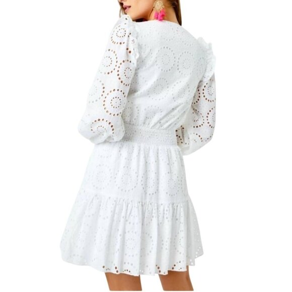 Lilly Pulitzer Taviana Eyelet Dress White Circle Bloom Resort Style Size 00 - Picture 2 of 16